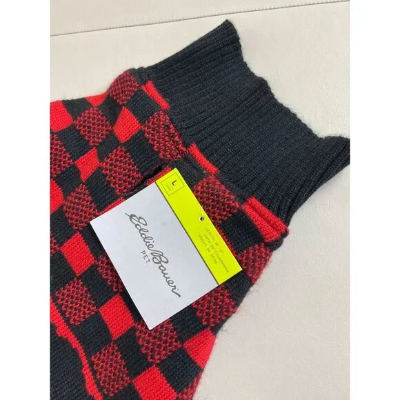 NEW Eddie Bauer Pet Red Black Buffalo Plaid Dog Sweater Size Large Holiday - Picture 7 of 12
